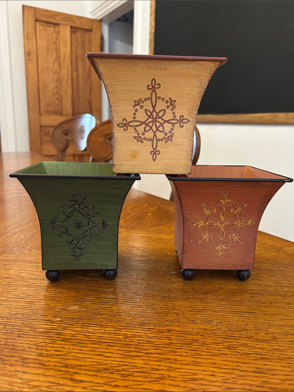 Southern Living at Home Tole-Painted Pots- Green, Terracotta, and Yellow Set
